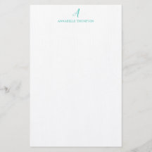Modernes Monogram Turquoise Personal Stationery 