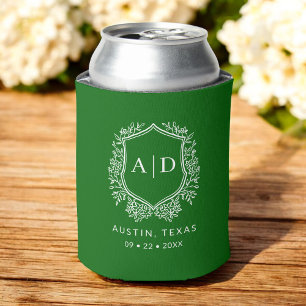 Modernes Monogram Wedding Emerald Green Wappen Dosenkühler