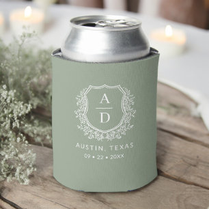 Modernes Monogram Wedding Sage Green Wappen Dosenkühler