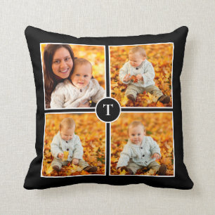 Modernes Monogramm 4 Schwarz Kissen