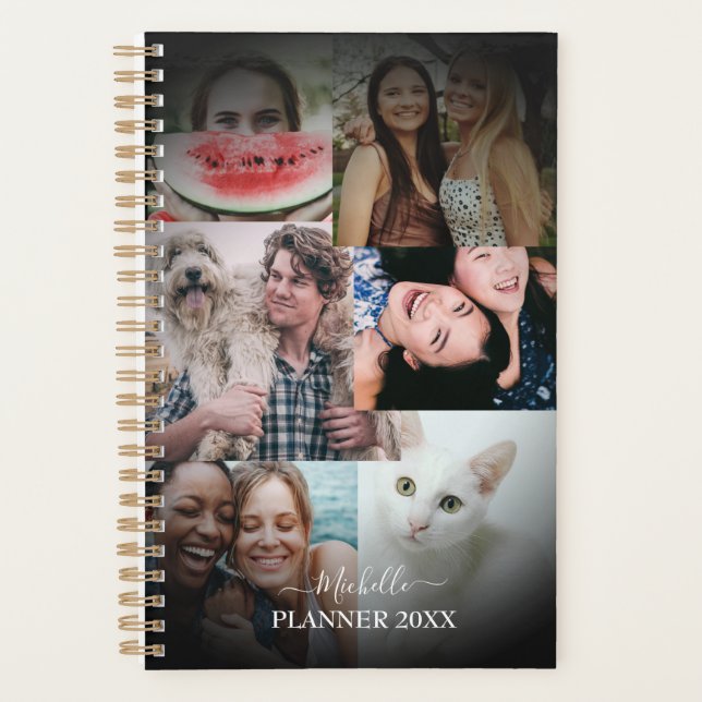 Modernes Monogramm 6 Foto Schwarzer Planer (Vorderseite)