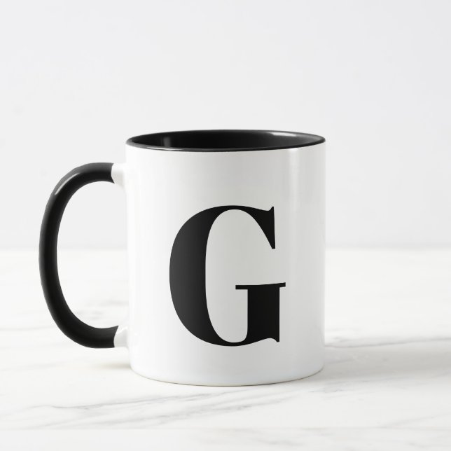 Modernes Monogramm Anfangsbuchstaben Schwarz Tasse (Links)