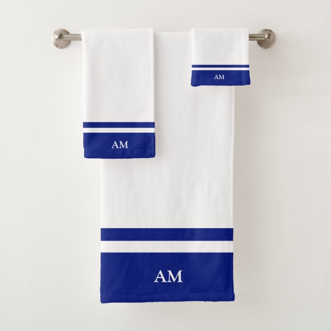 Modernes Monogramm auf Blau und Weiß Badhandtuch Set (Insitu)
