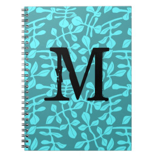 Modernes Monogramm auf stilisierten Aqua-Blätter Notizblock