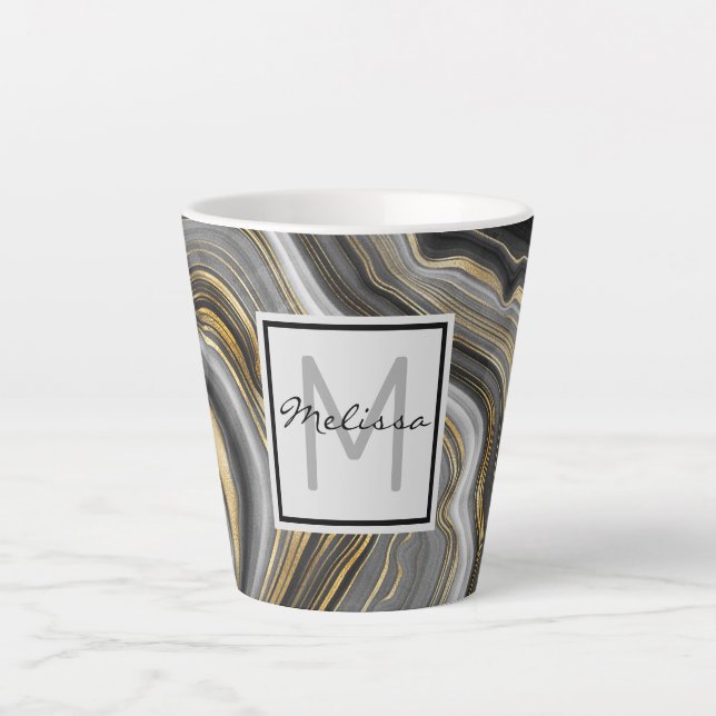 Modernes Monogramm aus Gold und Grau Agate Geode Milchtasse (Vorderseite)