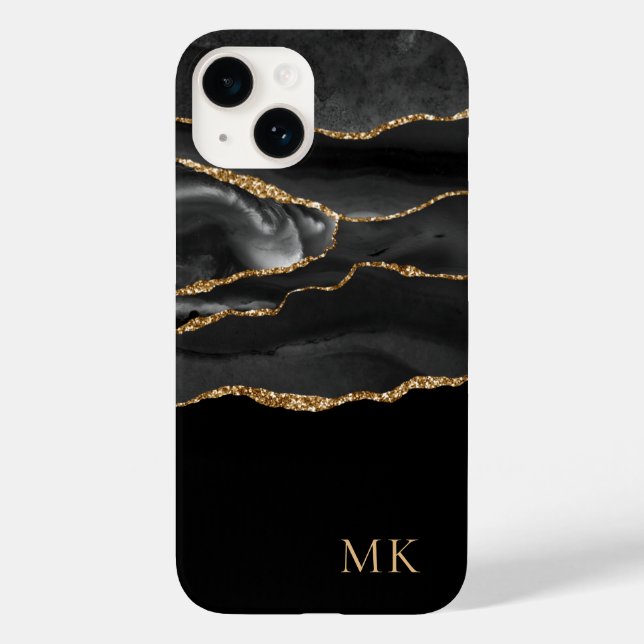 Modernes Monogramm aus Gold und schwarzem Marmor Case-Mate iPhone Hülle (Rückseite)