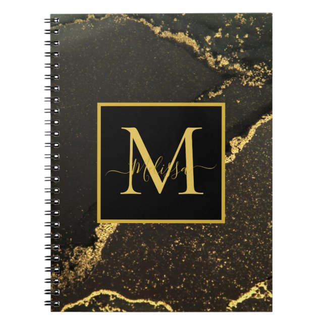Modernes Monogramm aus Gold und schwarzem Marmor Notizblock (Vorderseite)
