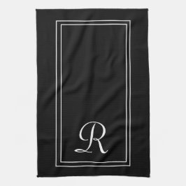 Modernes Monogramm aus schwarzem und weißem Streif Geschirrtuch