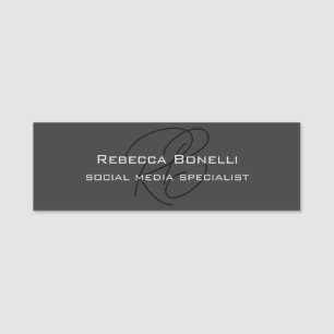 Modernes Monogramm Beruflich Grau Namensschild