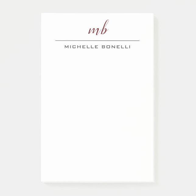 Modernes Monogramm Beruflich Schlicht einfach Mini Post-it Klebezettel (Vorderseite)