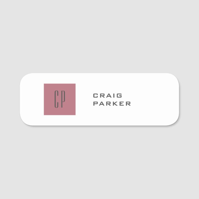 Modernes Monogramm Berufliche Schlichte Rose Gold  Namensschild (Vorderseite)