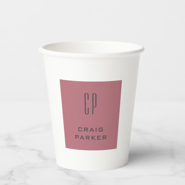Modernes Monogramm Berufliche Schlichte Rose Gold  Pappbecher (Vorderseite)