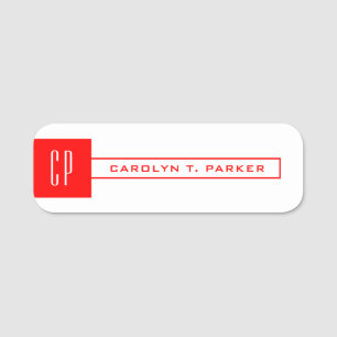 Modernes Monogramm Beruflicher Schlichter Name Rot Namensschild