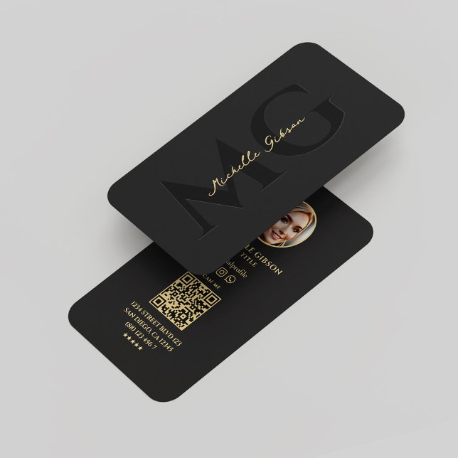 Modernes Monogramm Berufliches elegantes Schwarzes Visitenkarte (Modern Monogram Professional Elegant Black Gold Business Card
)