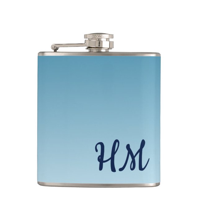 Modernes Monogramm Blau Flachmann (Vorderseite)