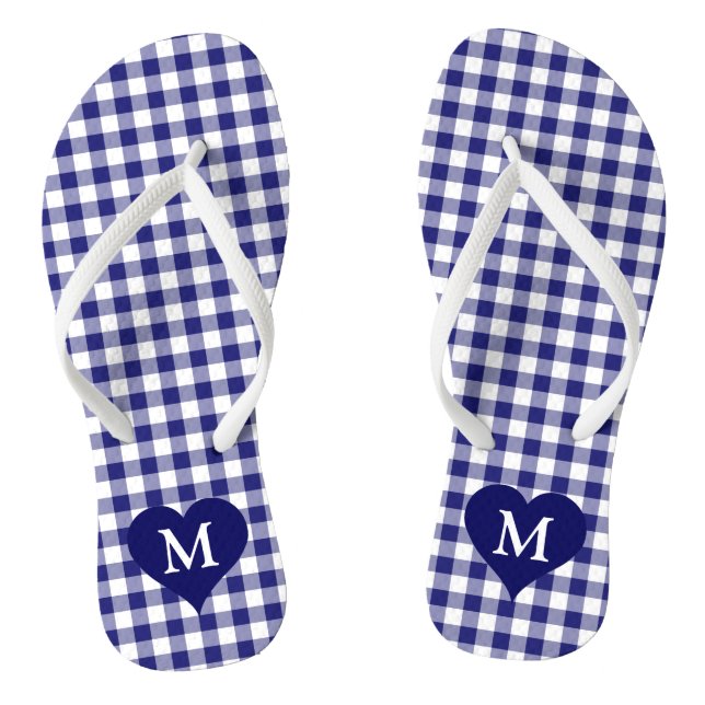 Modernes Monogramm Blue Checked Flip Flops (Fußbett)
