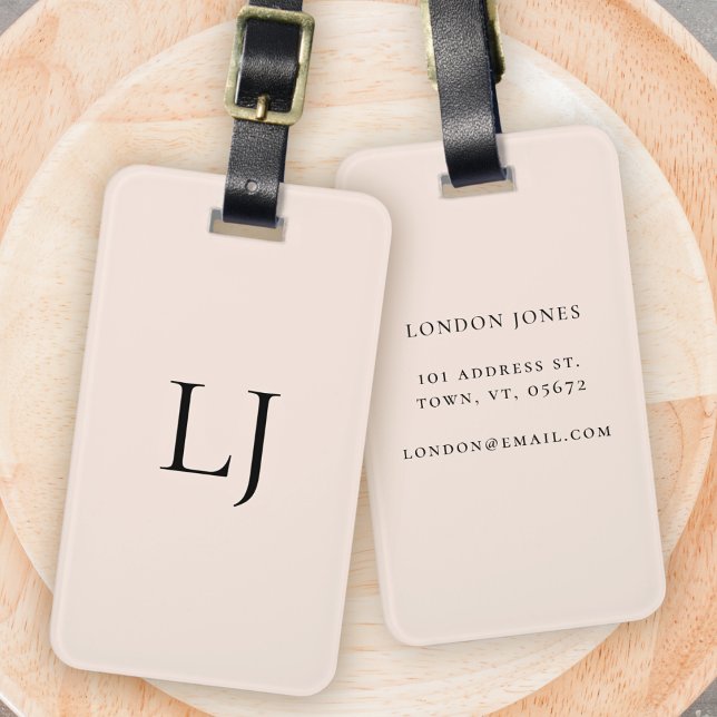 Modernes Monogramm Blush Pink Einfach Personalisie Gepäckanhänger (Von Creator hochgeladen)