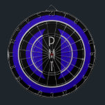 Modernes Monogramm Dartscheibe<br><div class="desc">Hier ist ein lustiger Weg,  Ihren persönlichen Stil auszudrücken. Design bietet einen modernen blau-schwarzen Look. Sie können Ihre eigenen Briefe auswählen. Verwenden Sie die Vorlage zum Personalisieren.</div>