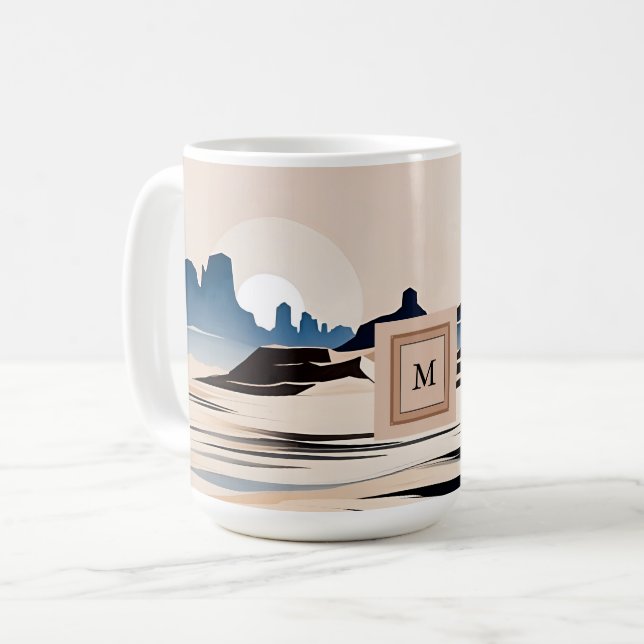 Modernes Monogramm der abstrakten Südwestwüste Kaffeetasse (Vorderseite Links)