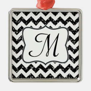 Modernes Monogramm des Schwarzen Glitzer Silbernes Ornament