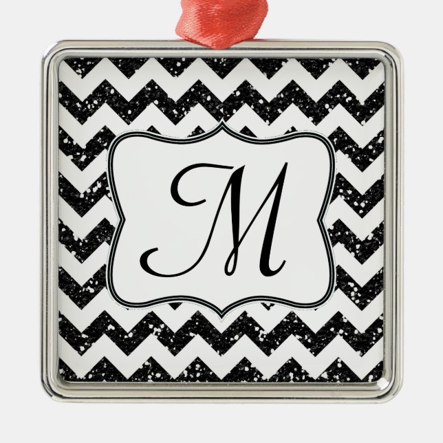 Modernes Monogramm des Schwarzen Glitzer Silbernes Ornament (Vorne)