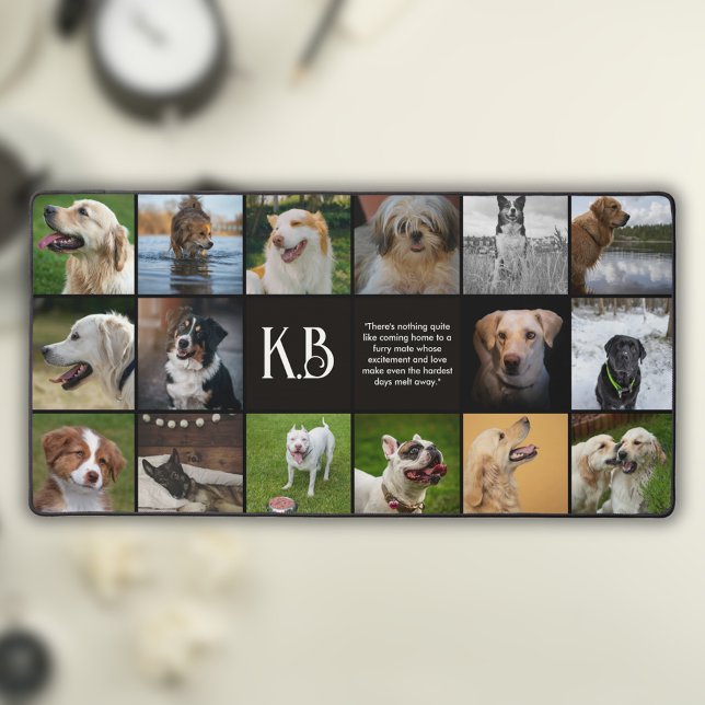 Modernes Monogramm Einzigartiges 16-Foto Collage Schreibtischunterlage (Von Creator hochgeladen)