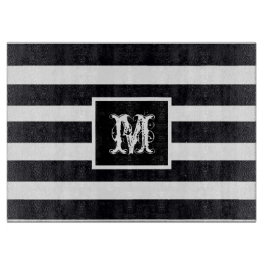 Modernes Monogramm elegantes Schwarz-Weiß-Streifen Schneidebrett