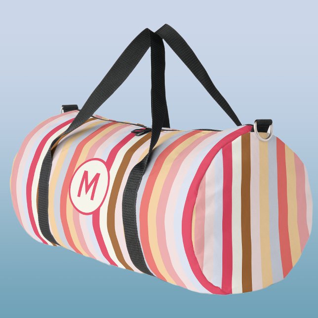 Modernes Monogramm Erstkleber-Konfektionsstreifen Duffle Bag (Monogram initial circus stripe personalized duffel bag)