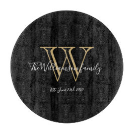 Modernes Monogramm Familienname Rustikal Black Schneidebrett