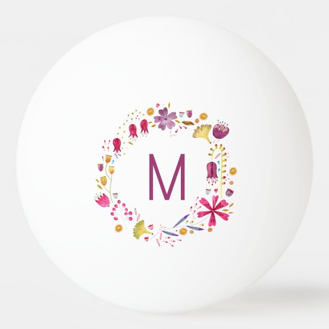 Modernes Monogramm Floral Tischtennisball (Vorderseite)