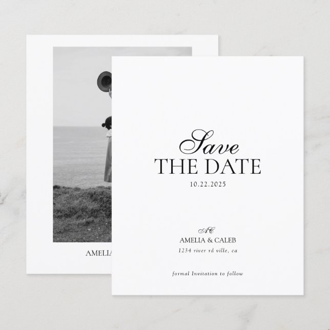 MODERNES MONOGRAMM-FOTO-HOCHZEIT 'SAVE THE DATE' (Vorne/Hinten)