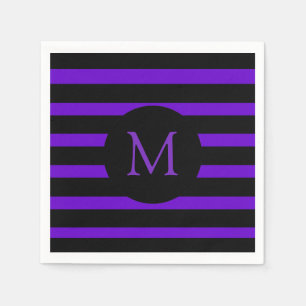 Modernes Monogramm für Lila und schwarze Streifen Serviette