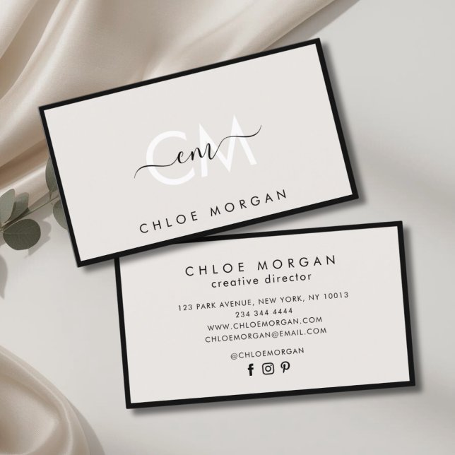 Modernes Monogramm für schwarz-graue Skripte Visitenkarte (Von Creator hochgeladen)