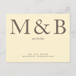 Modernes Monogramm Gelb und Braun Save the Date Postkarte