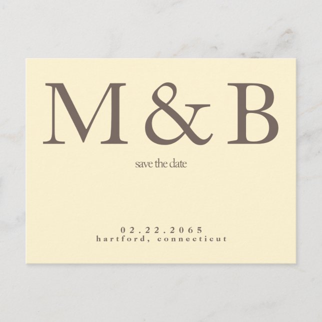 Modernes Monogramm Gelb und Braun Save the Date Postkarte (Vorderseite)