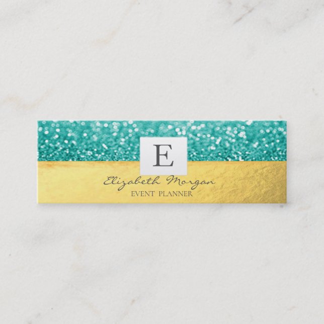 Modernes Monogramm Gold, Glitzer Bokeh Mini Visitenkarte (Vorderseite)