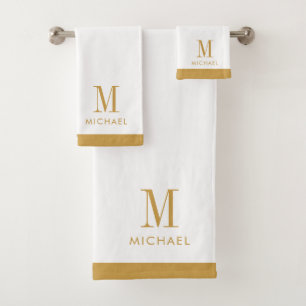 Modernes Monogramm Gold in Weiß Badhandtuch Set