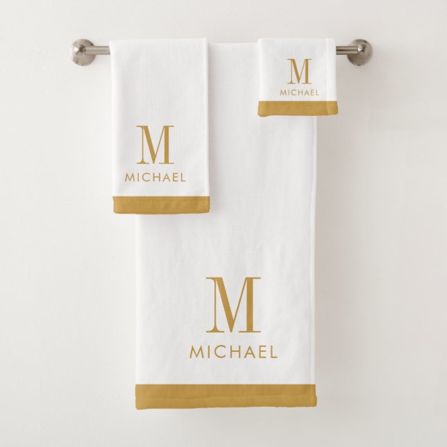 Modernes Monogramm Gold in Weiß Badhandtuch Set (Insitu)