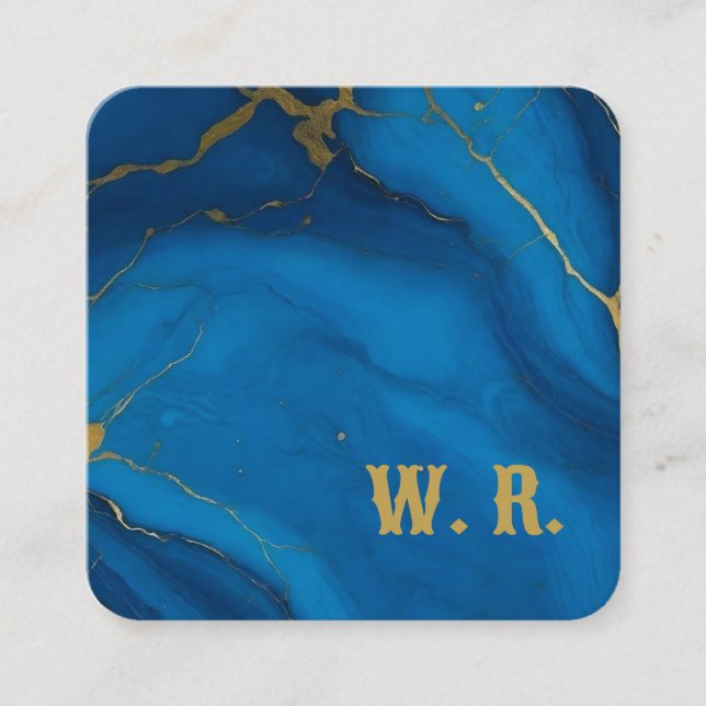 Modernes monogramm goldblauer Glitzer-Marmor Quadratische Visitenkarte (Vorderseite)
