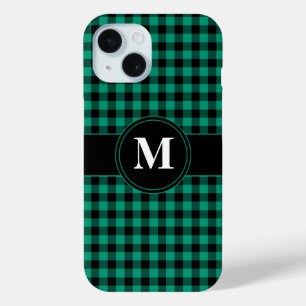Modernes Monogramm Grünes Kariertes Muster Case-Mate iPhone Hülle