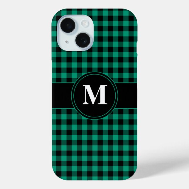 Modernes Monogramm Grünes Kariertes Muster Case-Mate iPhone Hülle (Rückseite)
