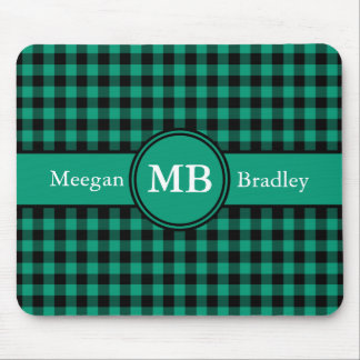 Modernes Monogramm Grünes Kariertes Muster Mousepad