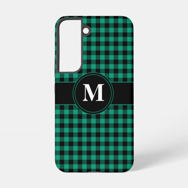 Modernes Monogramm Grünes Kariertes Muster Samsung Galaxy Hülle (Rückseite)