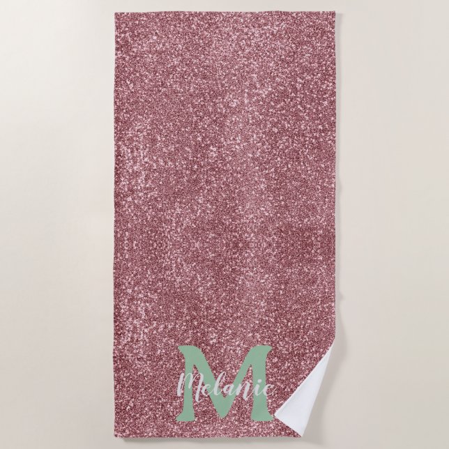 Modernes Monogramm in rosa Glitzer - Personalisier Strandtuch (Vorderseite)