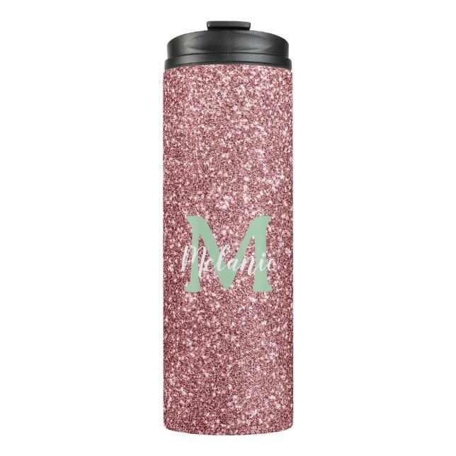 Modernes Monogramm in rosa Glitzer - Personalisier Thermosbecher (Vorderseite)