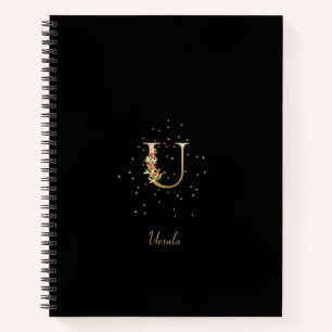 Modernes Monogramm Initial Letter U Floral Muster Notizbuch
