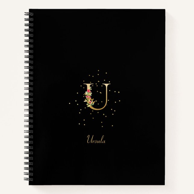 Modernes Monogramm Initial Letter U Floral Muster Notizbuch (Vorderseite)