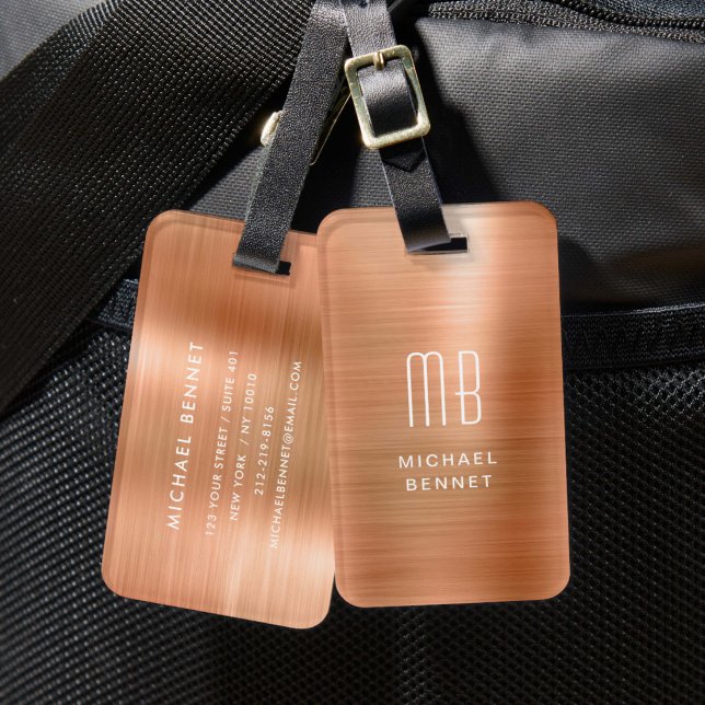 Modernes Monogramm Kupfermetall Gepäckanhänger (Modern Monogram Copper Metallic Luggage Tag)