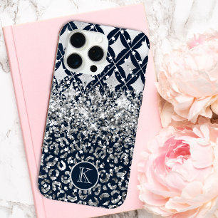 Modernes Monogramm-Leopardenprint Glitter personal Case-Mate iPhone Hülle