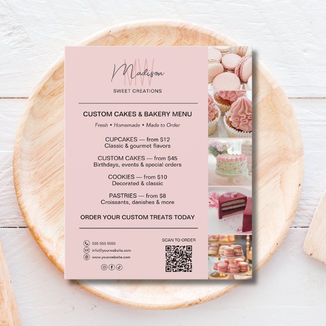 Modernes Monogramm-Logo-Bäckerei-Menü-QR-Code Flyer (Modern Monogram Logo Bakery Menu QR Code Flyer)